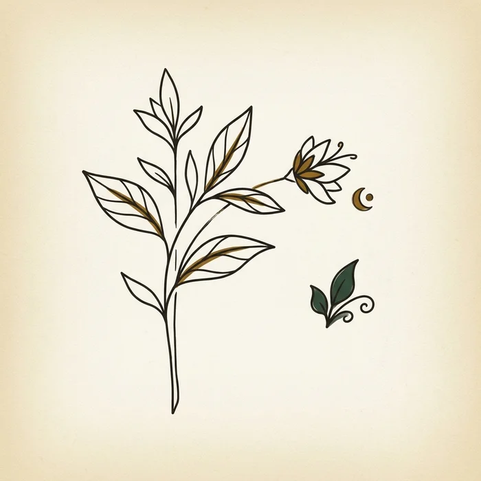 Line illustration echoing a botanical field-notebook page, with plant silhouettes and a small bloom-timing mark