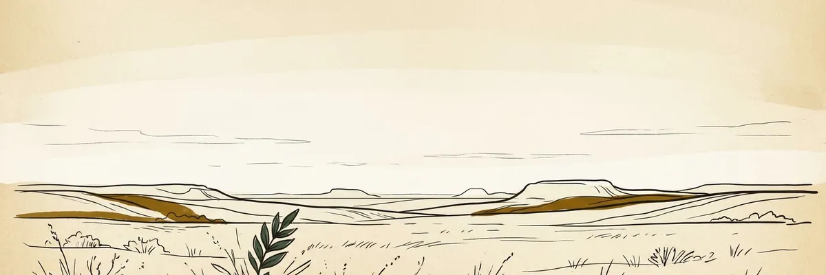 Line illustration of an abstracted prairie horizon under open sky
